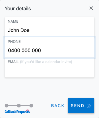 Screenshot where you enter you details.